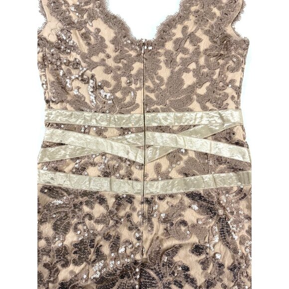 Tadashi Shoji Size 6 Nude Rose Sequin Lace Sheath Dress • Cocktail Formal Glam - Picture 5 of 15